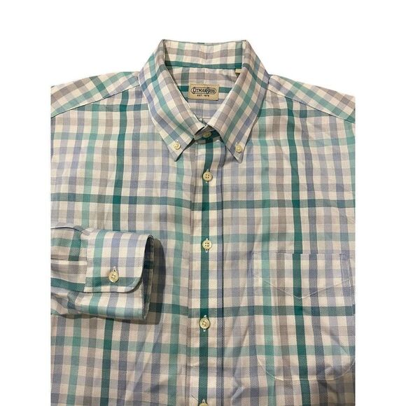 GITMAN BROS Men's Dress Shirt‎ White Gray Teal Plaid Cotton Size XL Made in USA - Picture 6 of 7